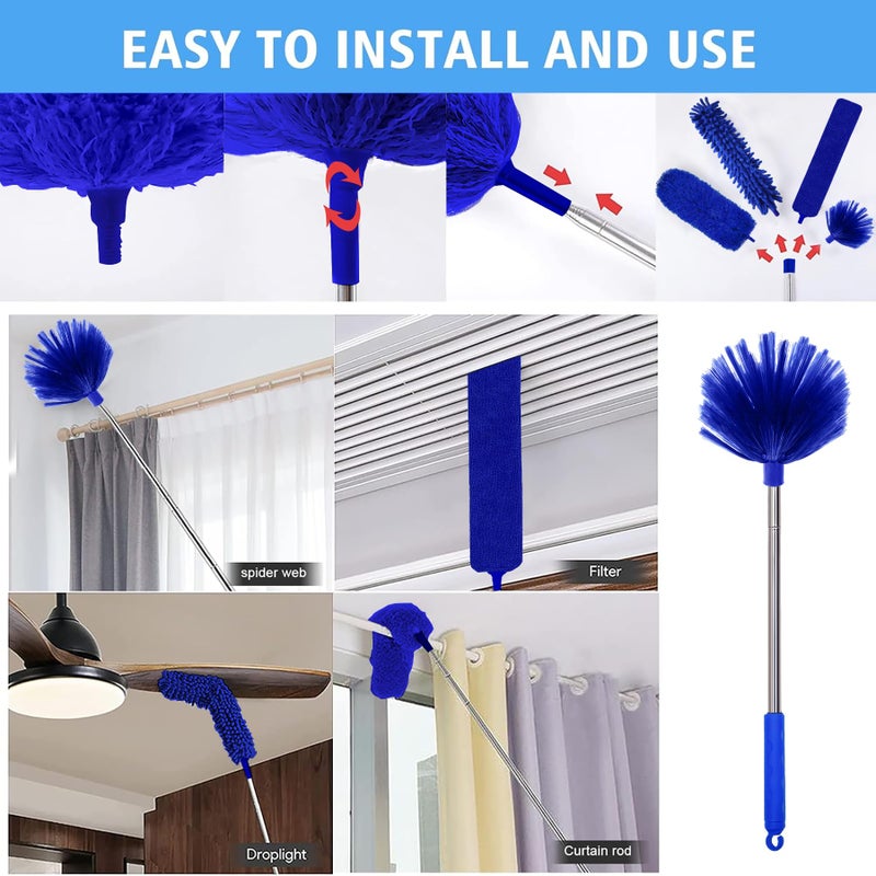 Tiumso Dusters for Cleaning,Microfiber Feather Duster 5-in-1 Kit, Duster with Extension Pole 100 Inches, Cobweb Duster, Microfiber Dusters for High Ceilings and Fans, Blinds and Cars - Image 5