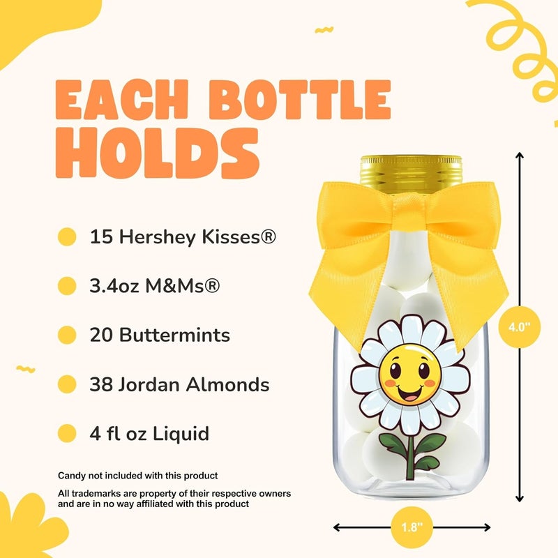 Ethisa Small 12 Pack Daisy Party Favors - DIY Candy Jars with Ribbons and Stickers - Party Decoration Bottles for Birthday, School Classroom and Baby Shower - Flower Table Centerpiece Gifts for Kids - Image 3