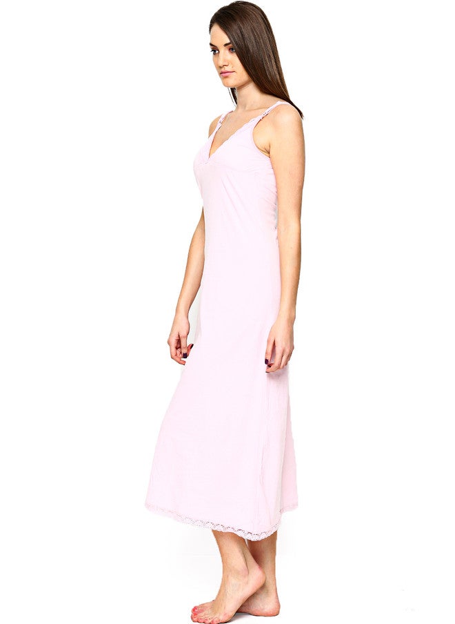 Red Rose Women Pink Maxi Nightdress with Scalloped Lace Trim - Image 2