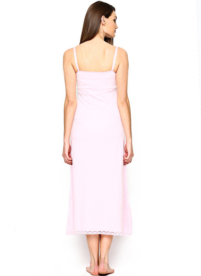 Red Rose Women Pink Maxi Nightdress with Scalloped Lace Trim - Image 4