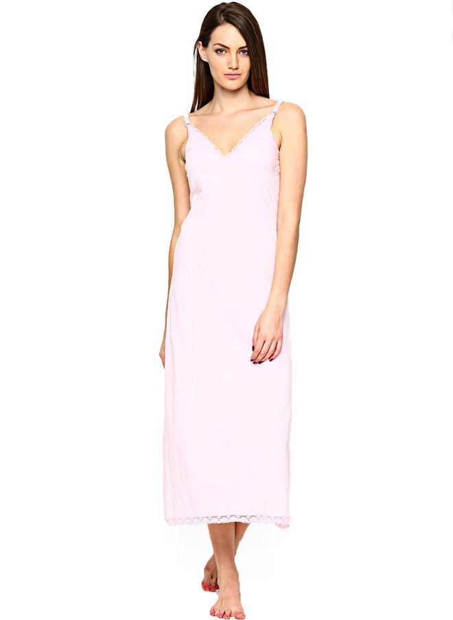 Red Rose Women Pink Maxi Nightdress with Scalloped Lace Trim - Image 1