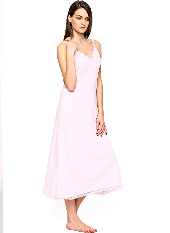 Red Rose Women Pink Maxi Nightdress with Scalloped Lace Trim - Image 3