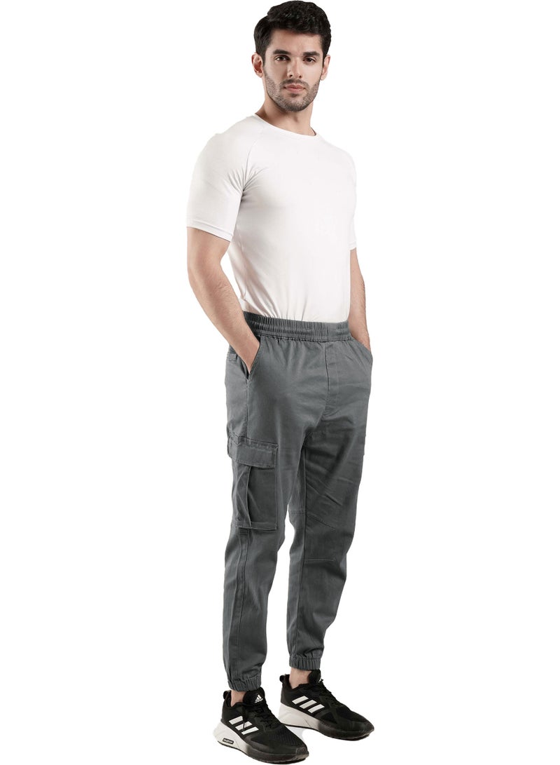 حدد الآن بنطلون كارجو رجالي ممتاز، مريح في الهواء الطلق، سروال رمادي، مزيج من القطن، جيوب متعددة، خصر مرن، المشي لمسافات طويلة في الهواء الطلق، التخييم والارتداء اليومي - Image 2