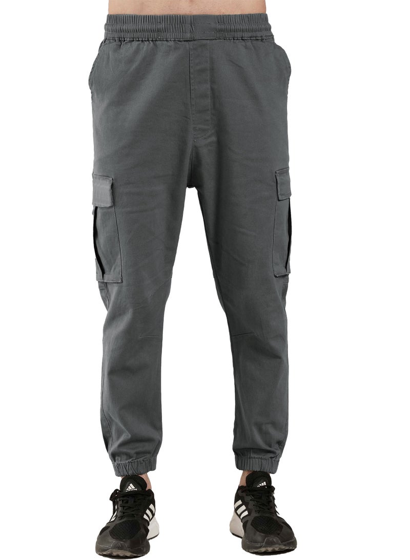 حدد الآن بنطلون كارجو رجالي ممتاز، مريح في الهواء الطلق، سروال رمادي، مزيج من القطن، جيوب متعددة، خصر مرن، المشي لمسافات طويلة في الهواء الطلق، التخييم والارتداء اليومي - Image 3