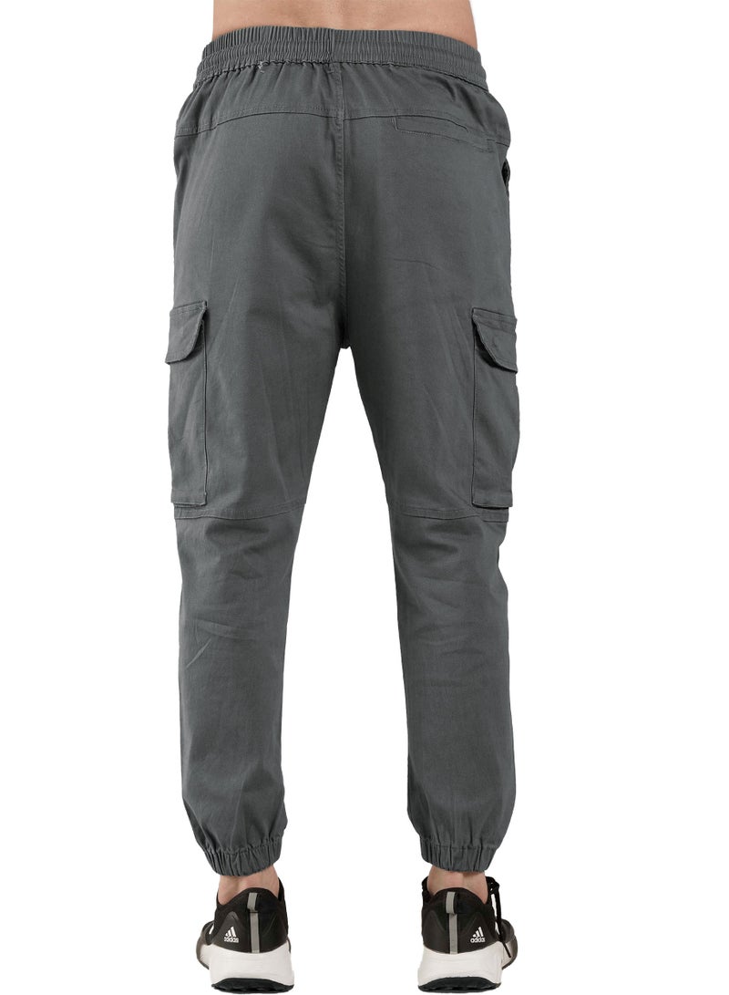 حدد الآن بنطلون كارجو رجالي ممتاز، مريح في الهواء الطلق، سروال رمادي، مزيج من القطن، جيوب متعددة، خصر مرن، المشي لمسافات طويلة في الهواء الطلق، التخييم والارتداء اليومي - Image 5