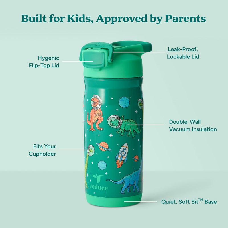 Reduce Hydrate Pro Kids 14oz Stainless Steel Insulated Water Bottle w/Straw â€“ Spill Proof Tumbler for Kids â€“ 30 Hour Cold Retention â€“ Dishwasher Safe Leak-Proof Design - Jurassic Space - Image 3