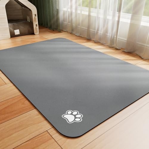 HotLive Dog Food Mat Absorbent Cat Mat for Food and Water No Stains Pet Feeding Bowl Mat Easy to Clean Pet Placemats Quick Dry Dog Water Dispenser Mat for Messy Drinkers Paw Dark Grey 16x 24 - Image 1