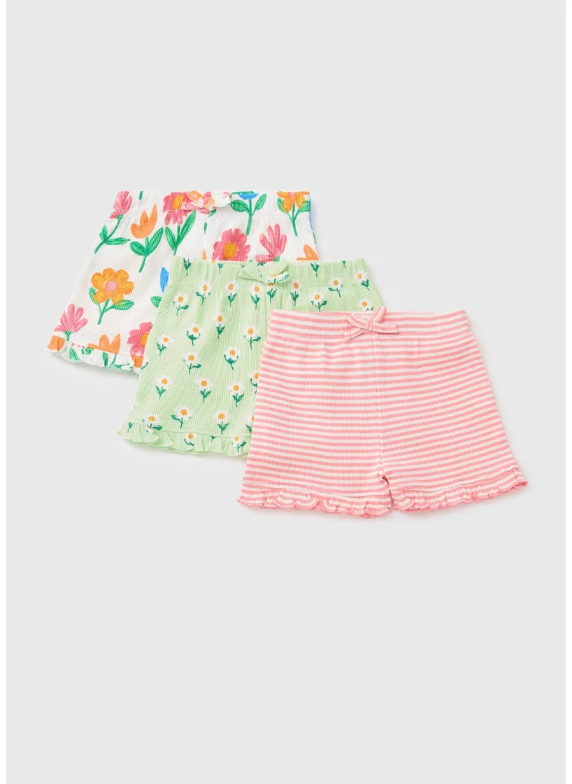 Matalan 3 Pack Baby Multicolour Floral Shorts