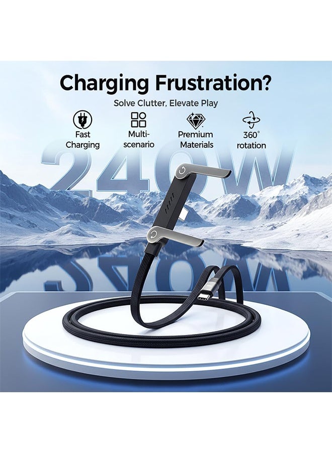 HAVEN Sideways Phone Charger, 240W Fast Charging Cable with Rotatable Phone Holder Stand, 360-Degree Rotation, 1.5 Meter Sideway Gaming Charger (Type C to Type C) - Image 2