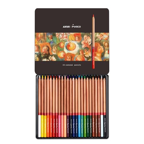 AXUS MARCO Oil-based Colored Pencils 3.7mm Thick Core, Unbreakable, Great Color Rendering, Iron Box Packed, for Artists & Art Lovers (Renoir 3100 Series - 24 Colors) - Image 1