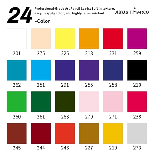 AXUS MARCO Oil-based Colored Pencils 3.7mm Thick Core, Unbreakable, Great Color Rendering, Iron Box Packed, for Artists & Art Lovers (Renoir 3100 Series - 24 Colors) - Image 3