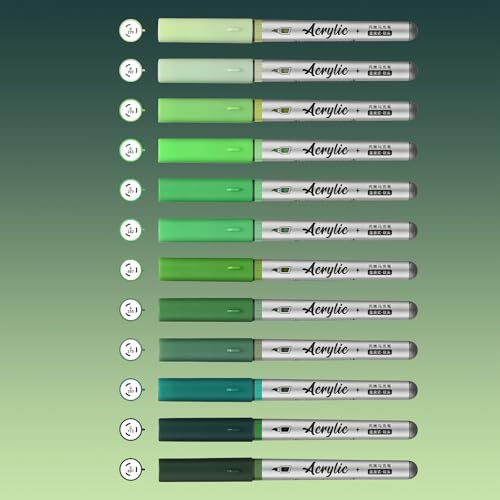 ZZWUAPT Green Acrylic Paint Pens,12 Color Paint Pen Markers,Brush Tip Paint Pens for Rock Painting Wood Glass Ceramic Canvas Stone DIY Crafts Making Art Supplies - Image 3