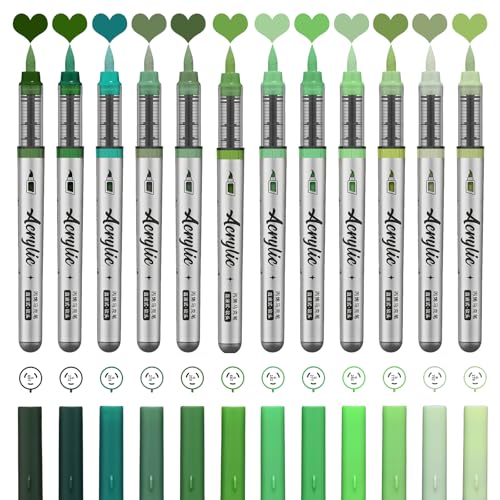 ZZWUAPT Green Acrylic Paint Pens,12 Color Paint Pen Markers,Brush Tip Paint Pens for Rock Painting Wood Glass Ceramic Canvas Stone DIY Crafts Making Art Supplies - Image 2