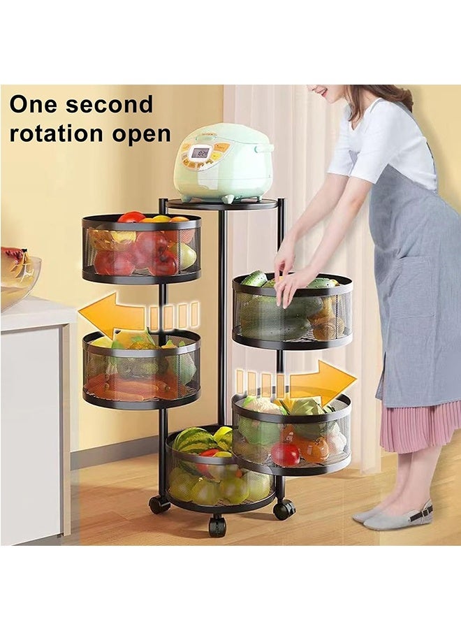 JCB CHIC 4 Tier kitchen Storage Rack Rotating Round Kitchen  Basket with Wheels，Rotatable Steel  Fruit Vegetable Basket，Multi-Layer Trolley  Storage Shelf，Home Storage and Organizers Shelf for Kitchen - Image 5