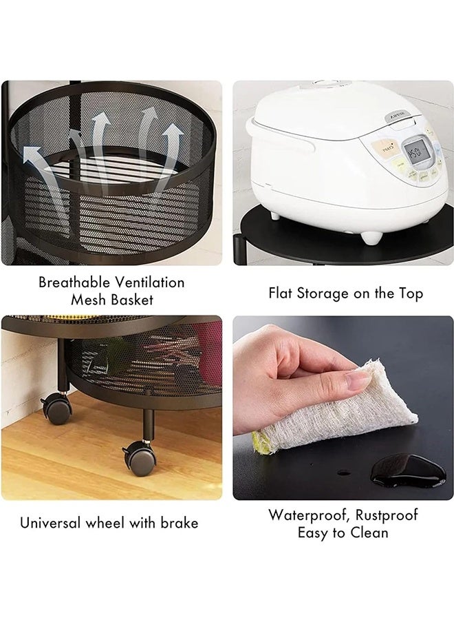 JCB CHIC 4 Tier kitchen Storage Rack Rotating Round Kitchen  Basket with Wheels，Rotatable Steel  Fruit Vegetable Basket，Multi-Layer Trolley  Storage Shelf，Home Storage and Organizers Shelf for Kitchen - Image 4