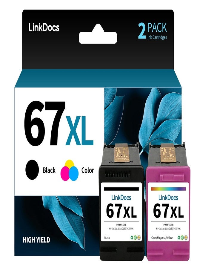 LinkDocs Remanufactured HP 67xl Ink Cartridges Combo Pack Replacement for HP 67 Work with HP Envy 6055 6055e Envy Pro 6400 6455 DeskJet 2732 2752 Printers (2-Pack Black&Tri-Color) - Image 1