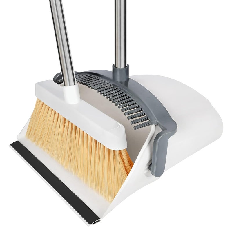 Broom and Dustpan Set for HomeDustpan and Broom Combo SetStanding Dustpan Dust Pan with Long Handle 45 for Home Kitchen Room Office Lobby Indoor Outdoor Floor CleaningWhite
