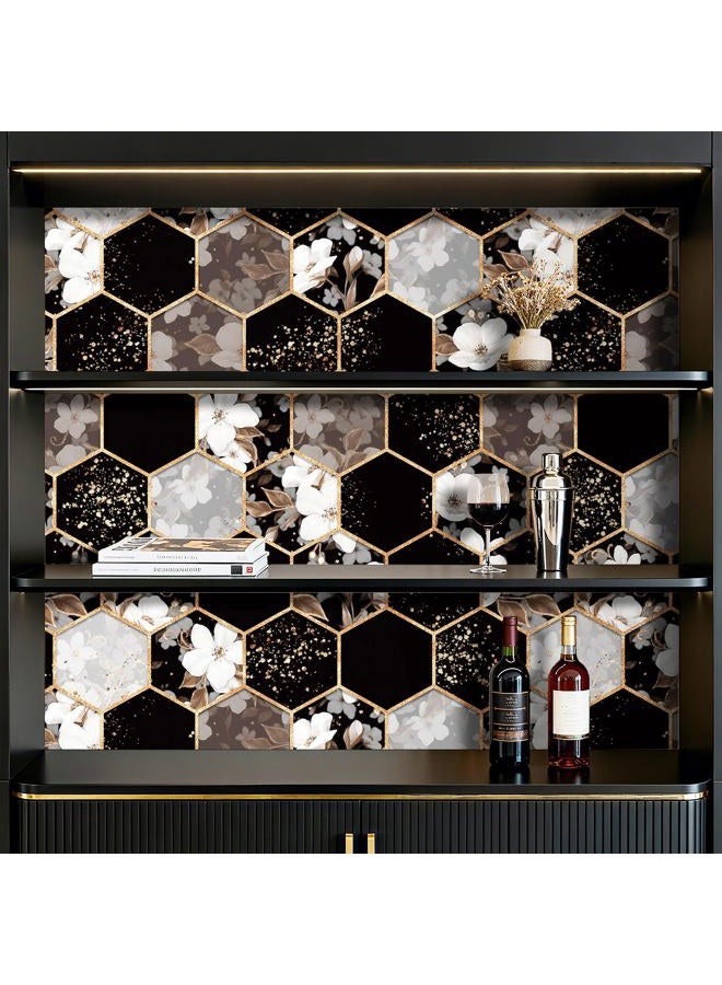 ReWallpaper Geometric Peel and Stick Wallpaper Black and White Floral Hexagon Wallpaper Removable Waterproof Gold Geometric Contact Paper for Cabinets Shelf Kitchen Bedroom Living Room 17.5in x 10ft - Image 4