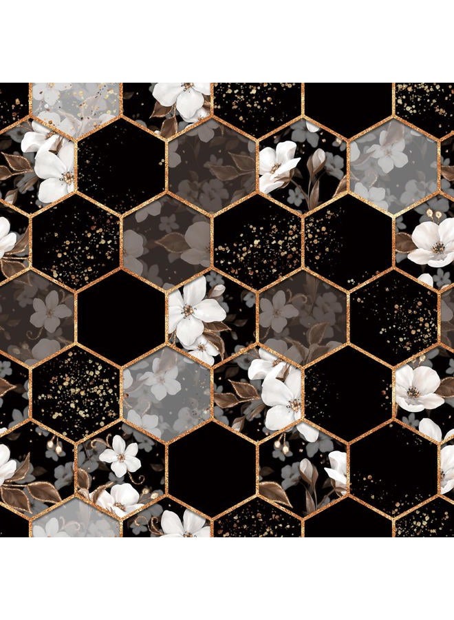ReWallpaper Geometric Peel and Stick Wallpaper Black and White Floral Hexagon Wallpaper Removable Waterproof Gold Geometric Contact Paper for Cabinets Shelf Kitchen Bedroom Living Room 17.5in x 10ft - Image 1