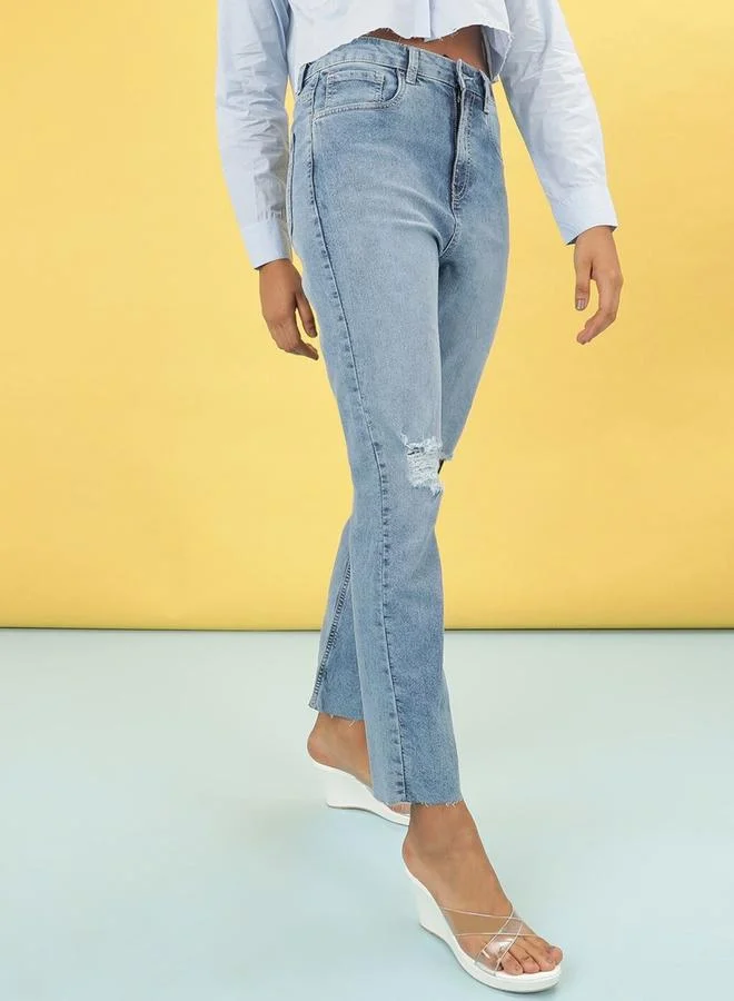 فري هاند Blue Slim Fit High-Rise Stretchable Jeans