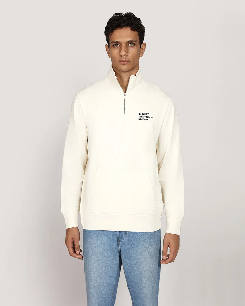 GANT Small Graphic Half Zip Sweat - White