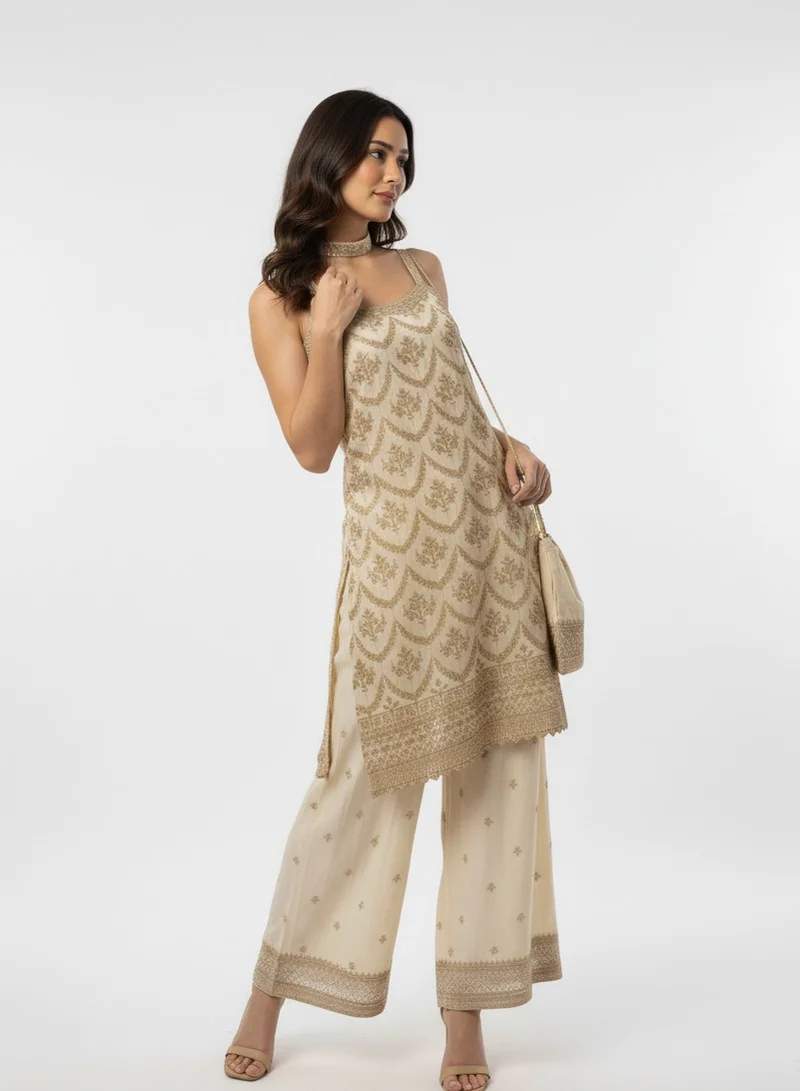 Lehar White Embroidered Sharara Set with Dupatta with Bag