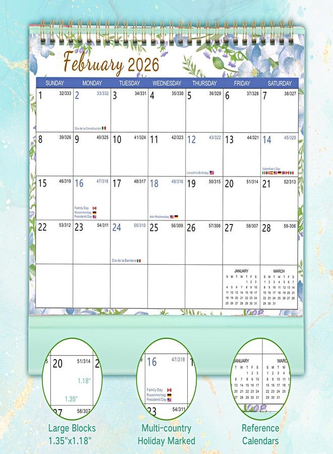 ZEEYUAN تقويم مكتبي قابل للطي من زييوان 2026-2027 [سنتان كاملتان]، تقويم مكتبي صغير قائم لمدة 24 شهرًا (يناير 2026 - ديسمبر 2027)، ديكور مكتبي أنيق، تقويم شهري سهل القراءة للرجال والنساء، أخضر. - Image 4