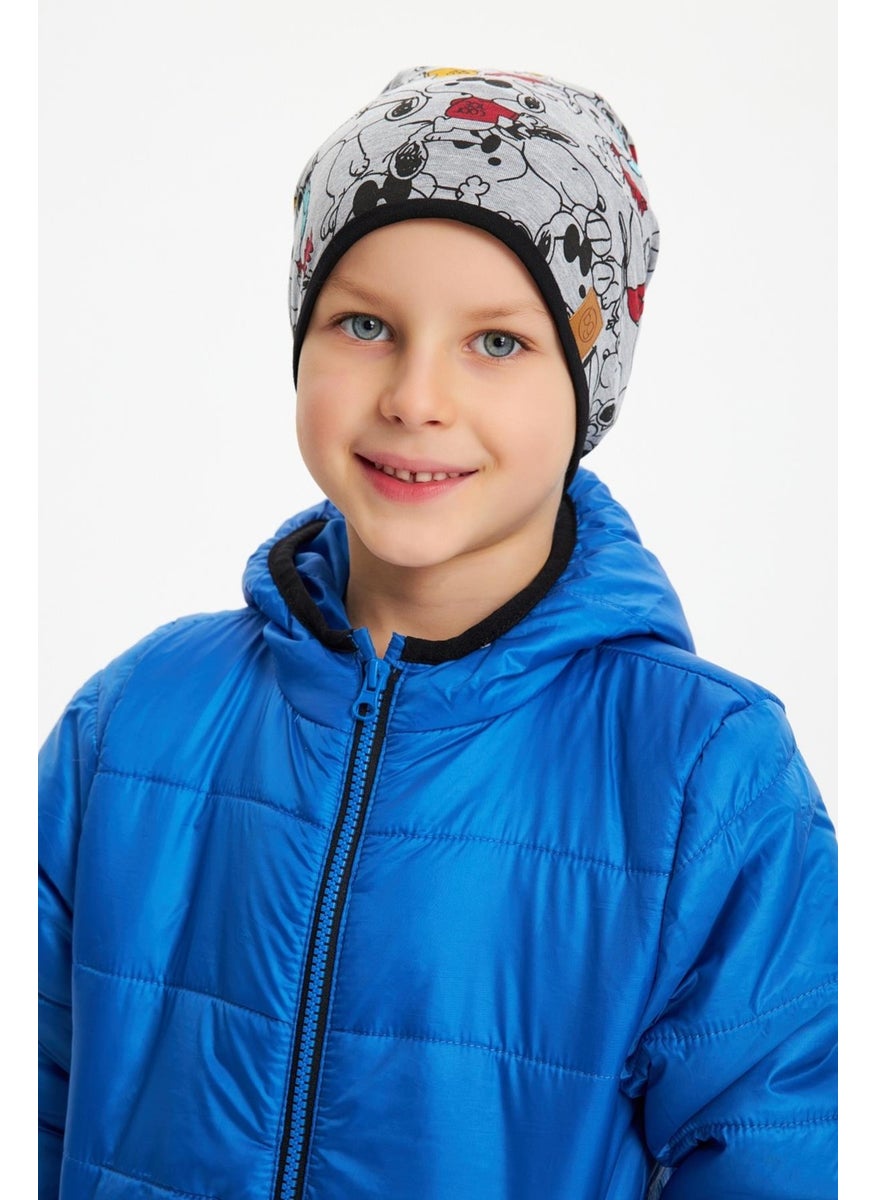 Babygiz Light Gray Boy's Colorful Figured Beret Neck Collar Set Soft Double Layer 100% Natural Cotton Combed Cotton  - Image 3