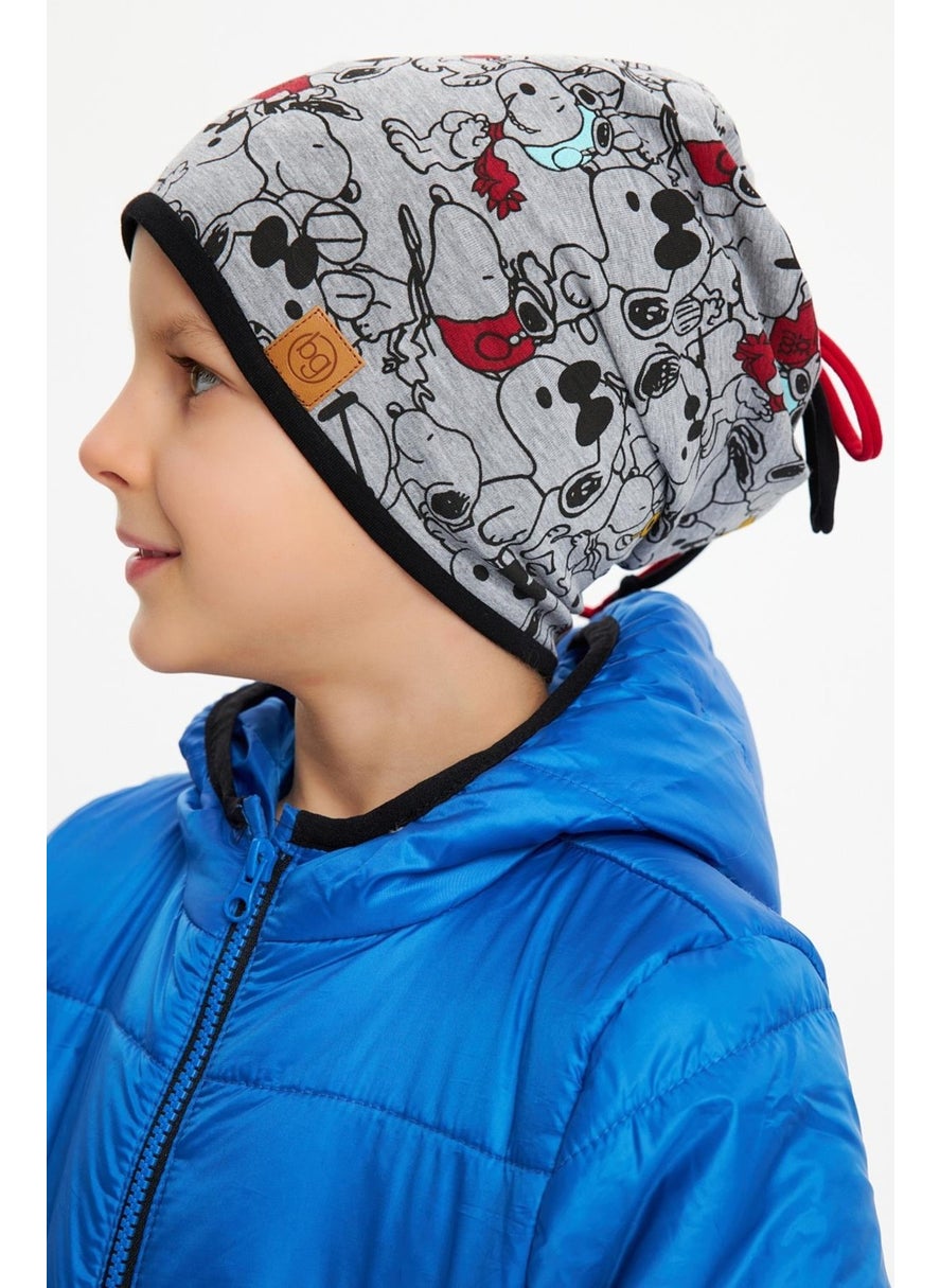 Babygiz Light Gray Boy's Colorful Figured Beret Neck Collar Set Soft Double Layer 100% Natural Cotton Combed Cotton  - Image 2