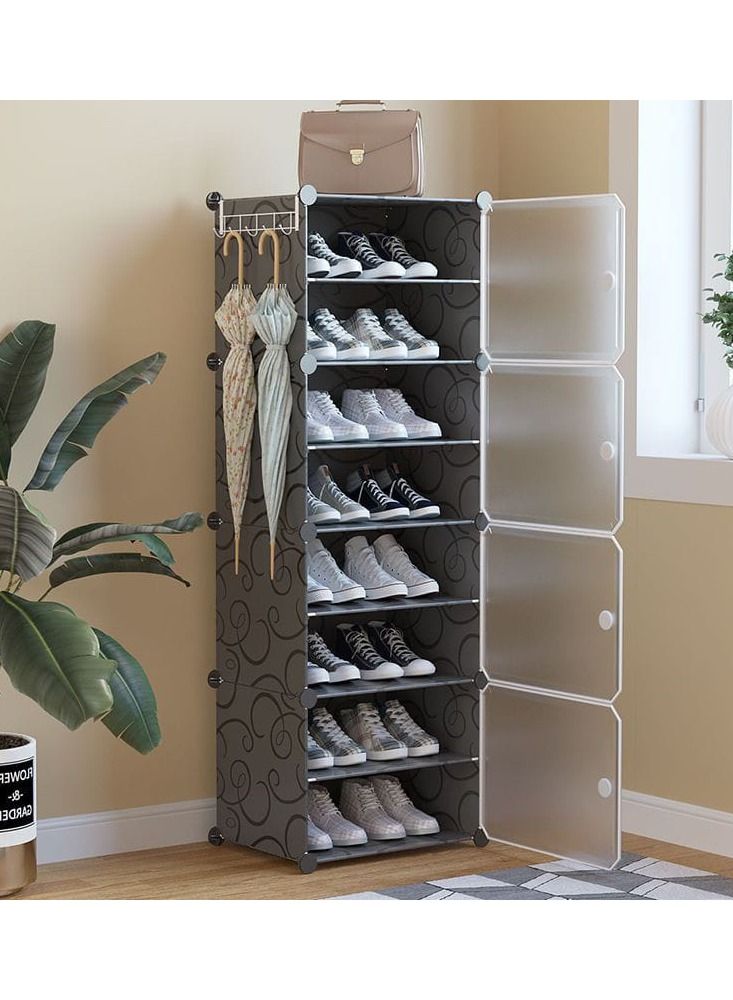 8 Cubes Diy Shoes Wardrobe Storage Shoe Rack Shoe Tower Storage Cabinet Shoe Organizer Storage Organizer Modular Shoe Cabinet with Doors - Image 1