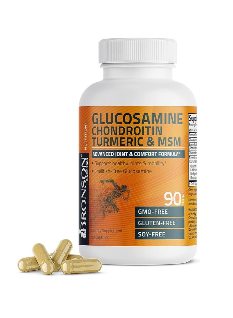 Bronson Glucosamine Chondroitin Turmeric & MSM Advanced Joint and Cartilage Formula 90 Capsules