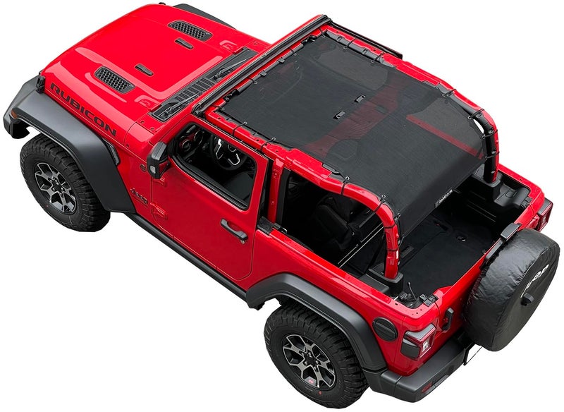 Shadeidea Top Sun Shade for Jeep Wrangler JL 20182023 2 Door Sunshade Front and Rear and Trunk  Black Mesh Screen Top Cover UV Blocker with Grab Bag  10 Year Warranty