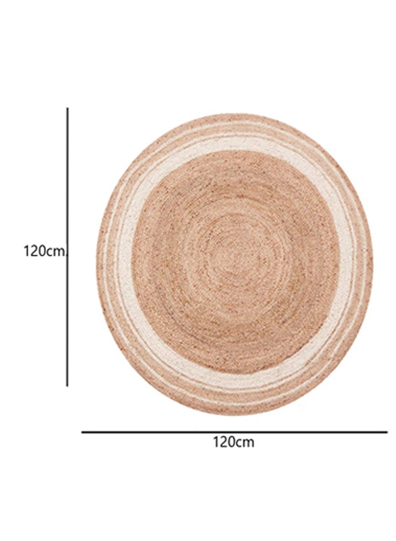 LINGWEI Jute Rug Carpet Floor Mat Round Shape with White Line Jute Carpet Hand Woven Natural Jute Rug Hand Braided Round Jute Carpet Doormat Natural Jute Floor Mat For Home Office - Image 4
