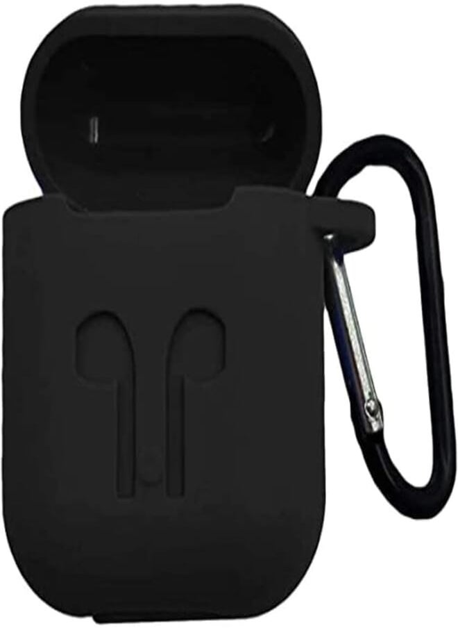 Generic - Silicone Case Compatible with Apple Airpods Earbuds, Soft Silicone Protective Case Cover, Shockproof Sleeve with Carabiner hook - Black - Image 1