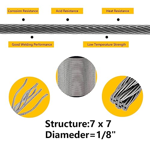 RECTOO 200FT 1/8" T316 Stainless Steel Cable with Cutter, 7x7 Strands Aircraft Wire Rope for Deck Railing, Stair Handrail, Porch Fence, High Strength for Indoor and Outdoor Use - Image 3