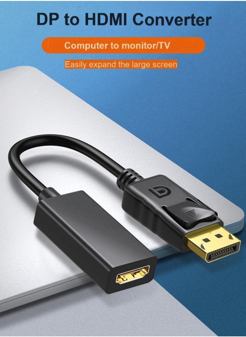 ماركة غير محددة محول DisplayPort (DP) إلى HDMI - محول فيديو 4K أسود لأجهزة الكمبيوتر المكتبية وأجهزة الكمبيوتر المحمولة إلى التلفزيون والشاشات وأجهزة العرض - مزامنة الصوت والفيديو، التوصيل والتشغيل، تصميم أنيق للمكتب والألعاب والترفيه المنزلي  - Image 1