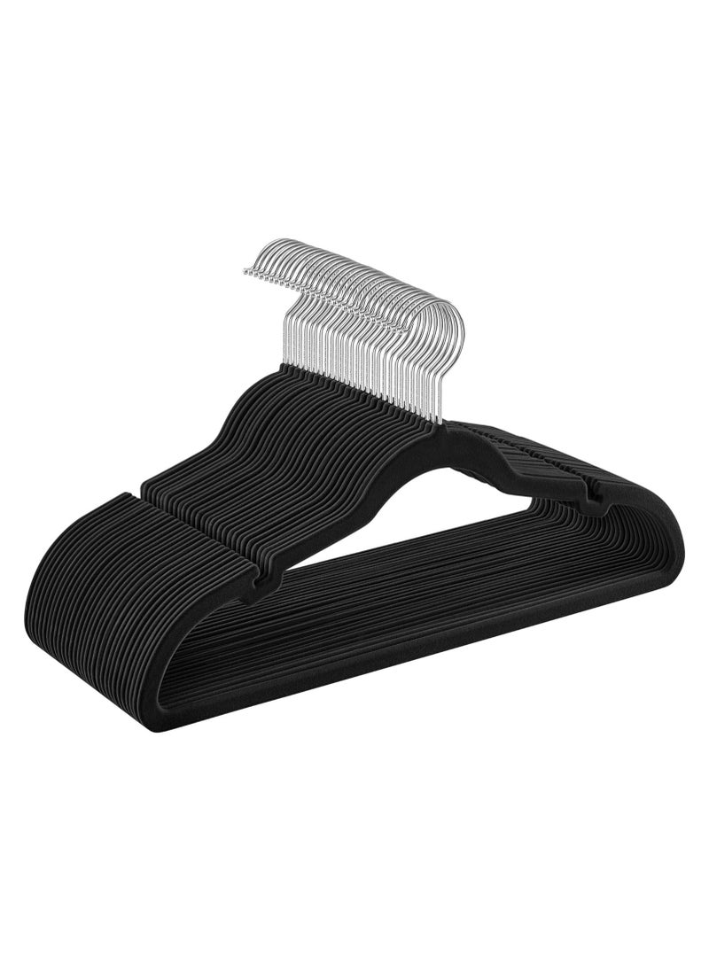SONGMICS SONGMICS Velvet Hangers, Pack 30 Coat Hangers for Clothes, Non-Slip, with Shoulder Notches, Trouser Bar, 360° Swivel Hook, Space-Saving, 0.6 cm Thick, 43 cm Long, Black CRF029B03  - Image 1