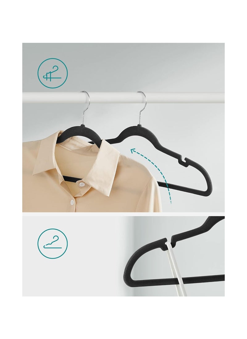 SONGMICS SONGMICS Velvet Hangers, Pack 30 Coat Hangers for Clothes, Non-Slip, with Shoulder Notches, Trouser Bar, 360° Swivel Hook, Space-Saving, 0.6 cm Thick, 43 cm Long, Black CRF029B03  - Image 3
