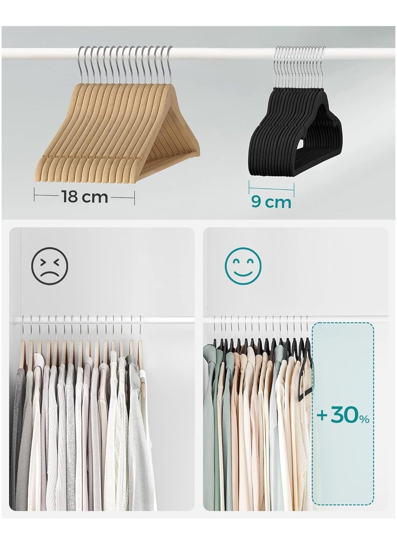 SONGMICS SONGMICS Velvet Hangers, Pack 30 Coat Hangers for Clothes, Non-Slip, with Shoulder Notches, Trouser Bar, 360° Swivel Hook, Space-Saving, 0.6 cm Thick, 43 cm Long, Black CRF029B03  - Image 4