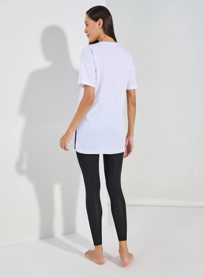 Styli NYC Slogan Longline T-Shirt & Leggings Set