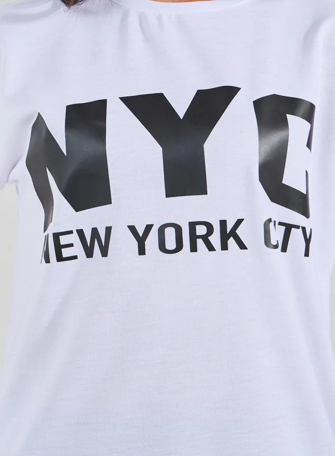 Styli NYC Slogan Longline T-Shirt & Leggings Set