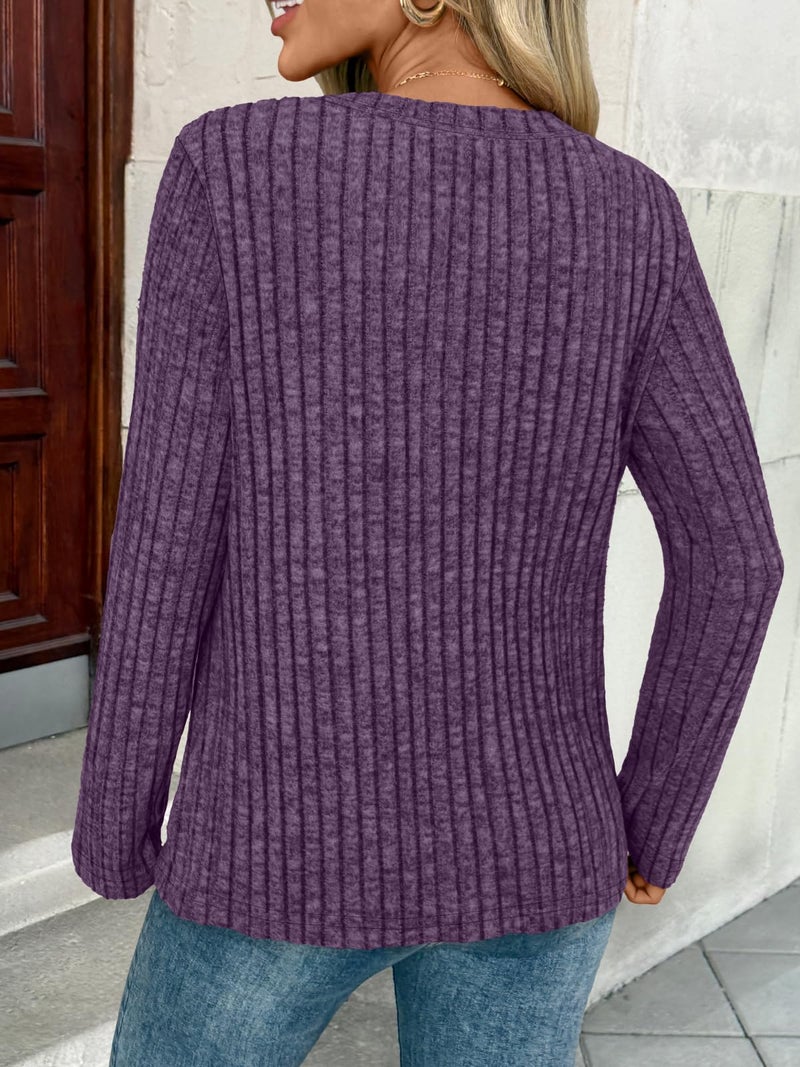 AUTOMET Women's Long Sleeve Henley Shirts Fall Lightweight Sweaters Dressy Casual Tunic Tops Fashion Clothes 2026 Purple XXL - Image 4