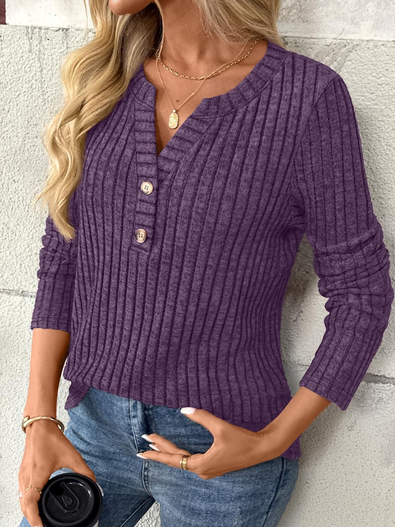AUTOMET Women's Long Sleeve Henley Shirts Fall Lightweight Sweaters Dressy Casual Tunic Tops Fashion Clothes 2026 Purple XXL - Image 3