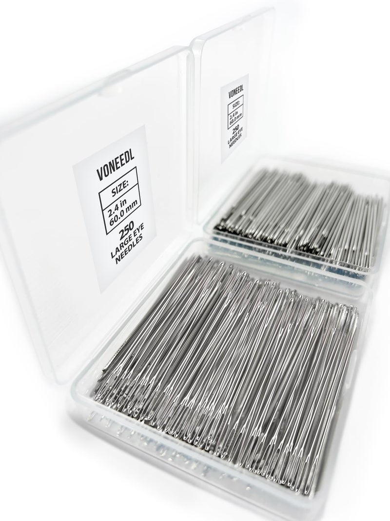 VONEEDL 500 PCS Large Eye Heavy Duty Sewing Needles - Bulk Set of 2.4 inch Big Eye Embroidery Needles - Easy to Thread Quilting Needles - Image 1