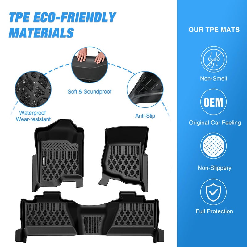 Nilight TPE Floor Mats for Chevy Silverado GMC Sierra 1500 Crew Cab 2007-2013, Silverado GMC Sierra 2500 3500 2007 2008 2009 2010 2011 2012 2013 2014 All Weather Custom Fit Heavy Duty Floor Liners - Image 3