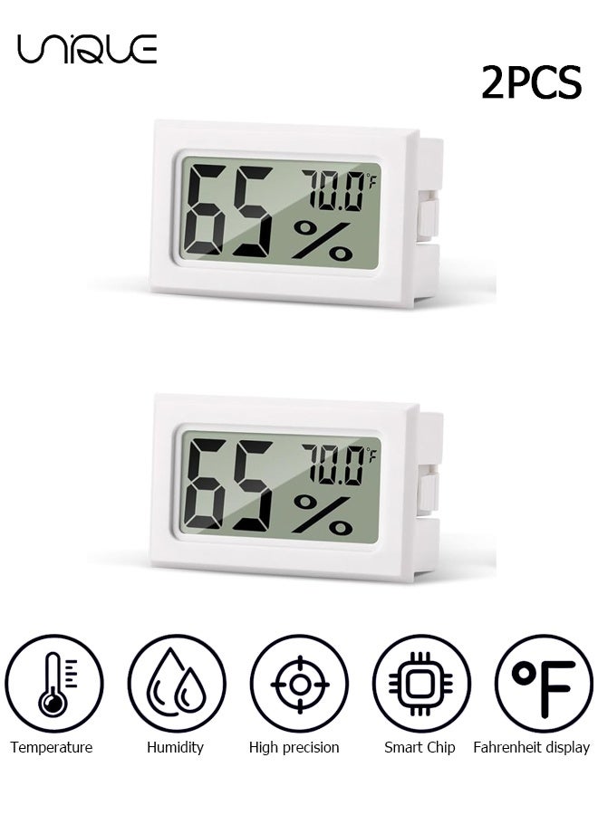 Unique 2 Pack Mini Hygrometer Indoor Humidity Meter, Mini Digital Thermometer Humidity Gauge Meter, Indoor Thermometer Hygrometer Monitor Fahrenheit for Reptile Thermostat, Jars Reptile, Fridge - White - Image 1