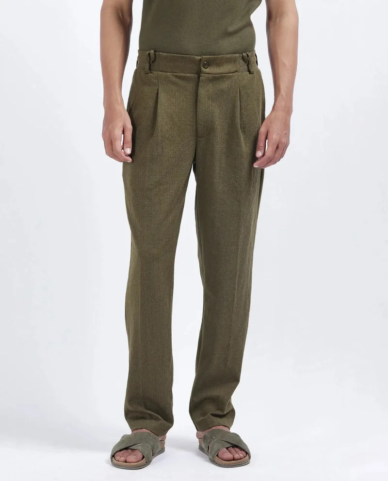 Rare Rabbit Rare Rabbit Men's Keloe Olive Cotton Polyester Fabric Drawstring Closure Baggy Fit Plain Trouser