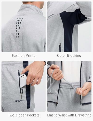 Rdruko Men's Tracksuit Sweatsuits 2 Piece Set Athletic Jogging Gym Activewear Sweat Track Suits Sets(Grey,US S) - Image 5