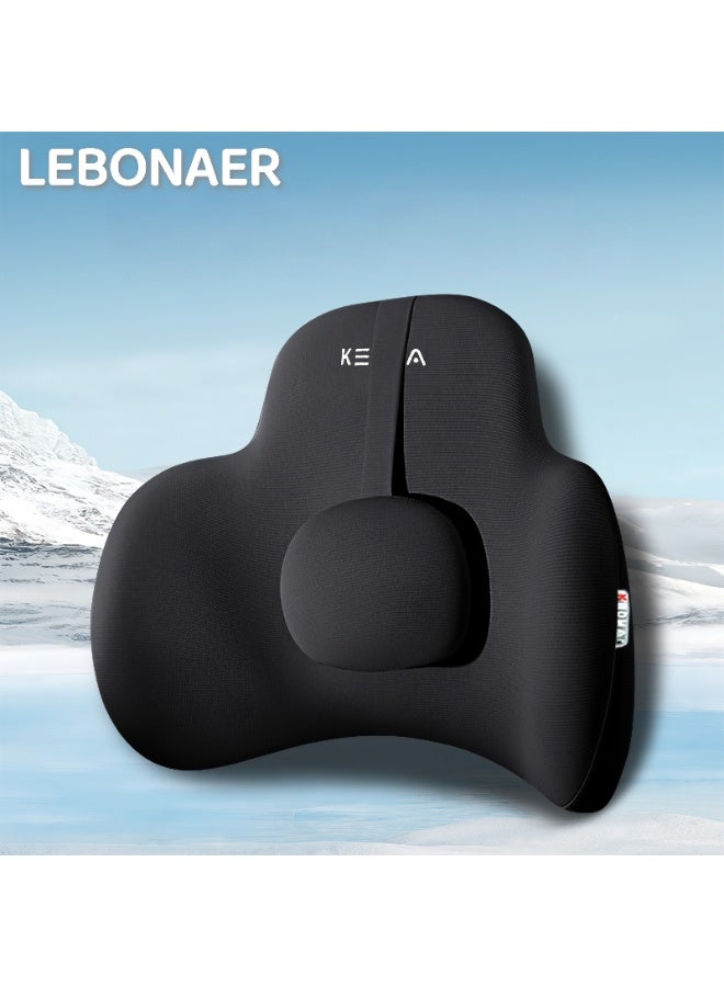 لبونير الوسادة الخلفية الهلامية، وسائد ثلج من السليكون قابلة للتنفسه، وسادة دعم أسفل الظهر القابلة للضبط للكرسي، مقعد السيارة، الكرسي المتحرك، الألعاب، رئيس المكتب، الوسادة الخلفية لرغوة ذاكرة الراحة المعززة (أسود) - Image 1
