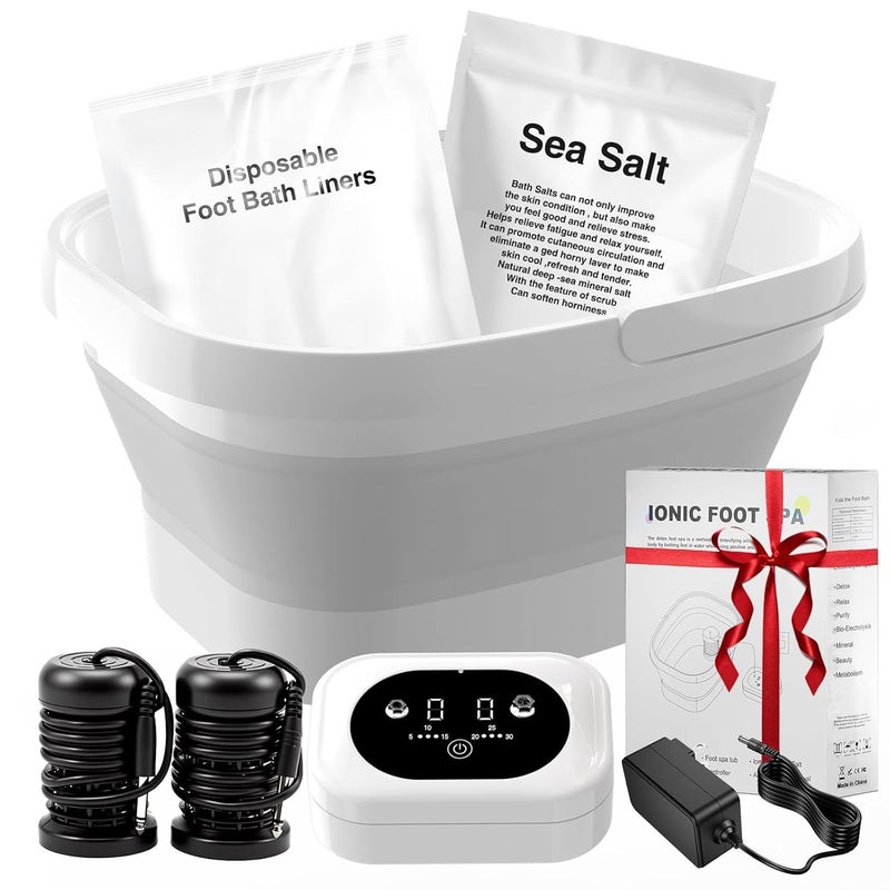Olixie Ionic Foot Bath Detox Machine,Foot Detox Foot Bath Soak Tub with 2 Arrays,80 Disposable Liners,Detox Sea Salt,Folding Foot Spa Bucket,Home Salon-Level Foot Soaking Tub - Image 1